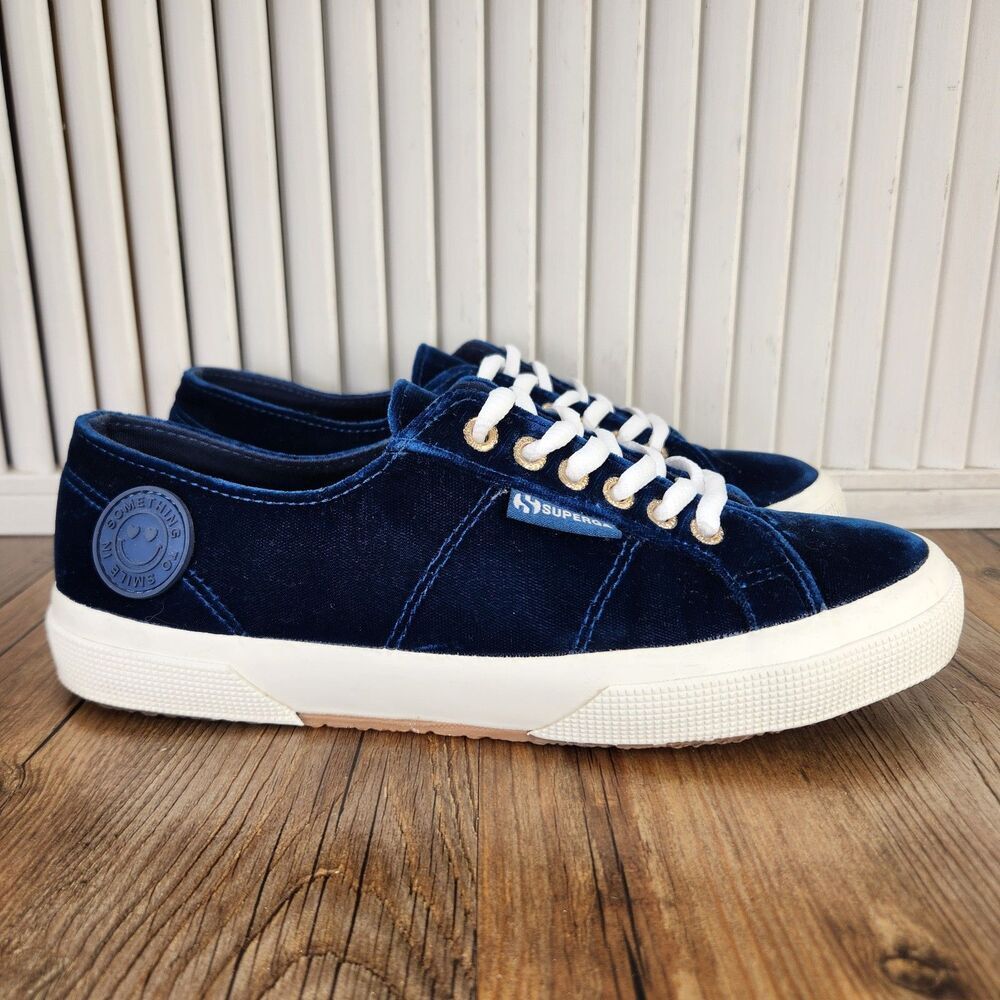Superga X Something Navy Velvet Shoes Womens Sz 9 Blue Casual Lace Up Sneakers